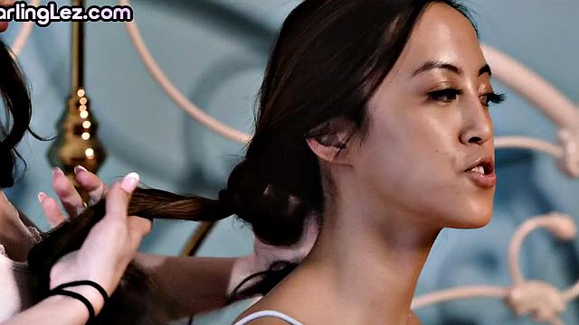 Petite Asian dykes eating hairy pussy while fingering