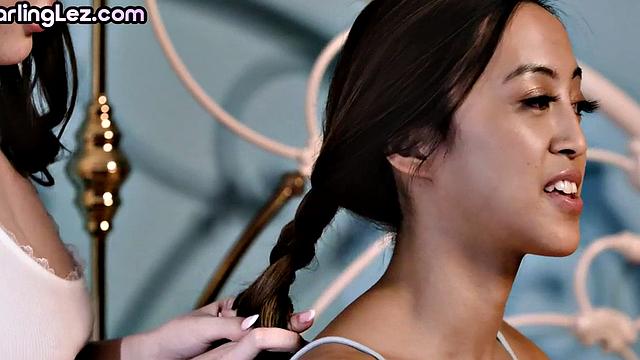 Petite Asian dykes eating hairy pussy while fingering