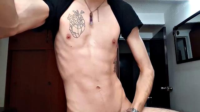 This skinny Latin boy teases us, as he strips naked and works his big dick until it's rock hard. The young man is all over the place, as he beats his meat and occasionally shows off that fine looking little butt of his.