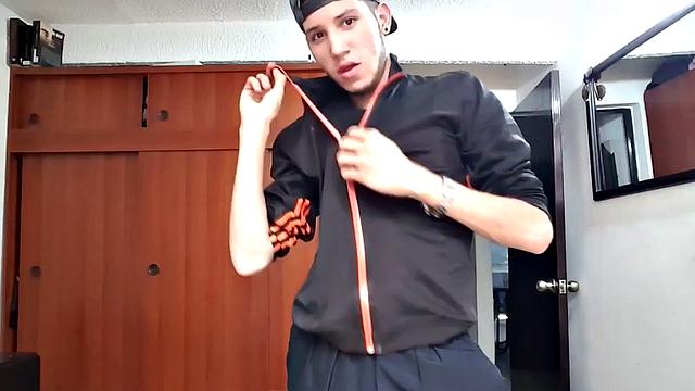 This skinny Latin boy teases us, as he strips naked and works his big dick until it's rock hard. The young man is all over the place, as he beats his meat and occasionally shows off that fine looking little butt of his.