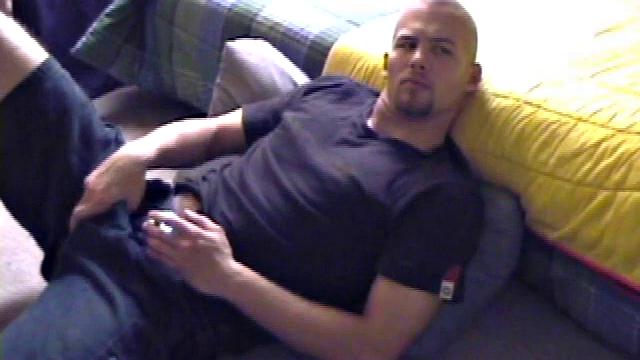 Stephen starts by unzipping his pants and pulling out his dick to get hard. Naked, he lays on his back, adds lube, and gets to some serious stroking.