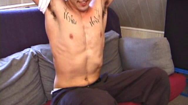 After work, Ryan cues up a porn video and begins stripping off his clothes. He's totally into himself and poses for the camera.