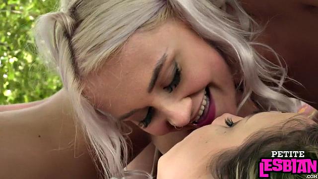 Petite blonde lesbians 3some