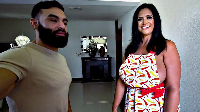 Mature Latina with huge tits titfucks and sucks before getting drilled hard