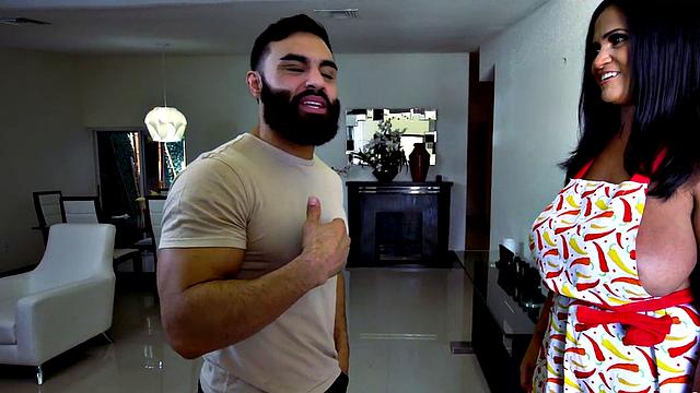 Mature Latina with huge tits titfucks and sucks before getting drilled hard