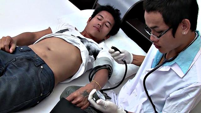 Twink barebacks Asian doctor after ass teased