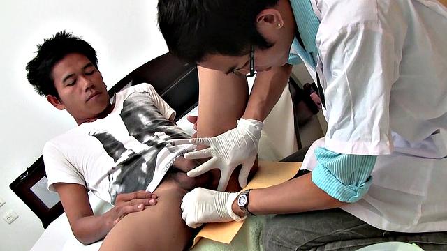 Twink barebacks Asian doctor after ass teased