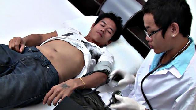 Twink barebacks Asian doctor after ass teased