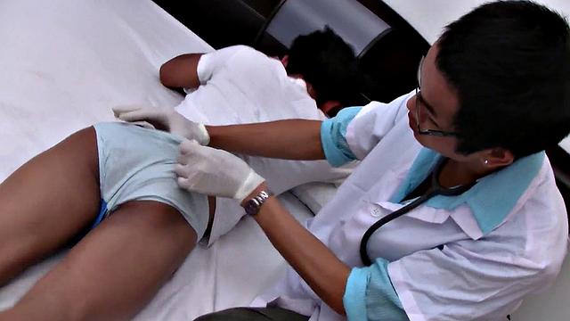 Twink barebacks Asian doctor after ass teased