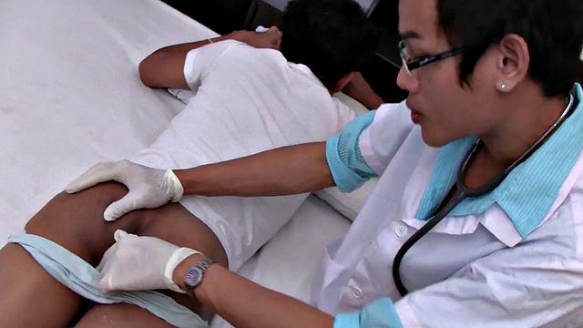 Twink barebacks Asian doctor after ass teased