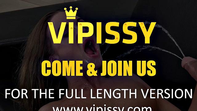 Sexy Brunette Drinks Lots Of Piss During Session