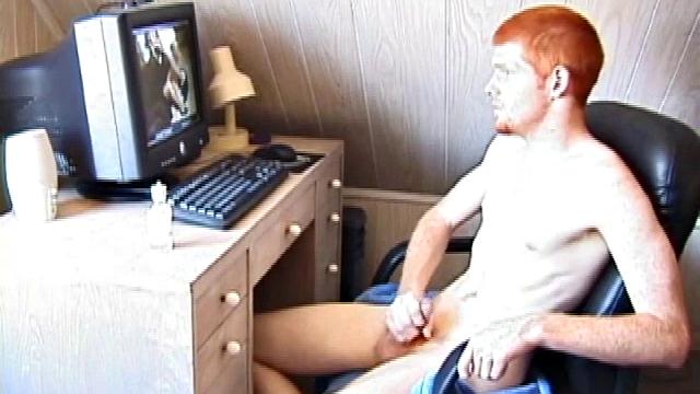 Seated in front of the computer, Tristian pulls out his cock, lubes it up and starts jacking off to the porn video playing. After showing us his butt, and working himself to the edge, Tristian pumps his load onto the computer screen.