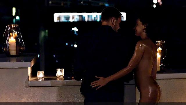 Celebrity beauty Valeria Bilello gets oiled up & showered in steamy bathtub action