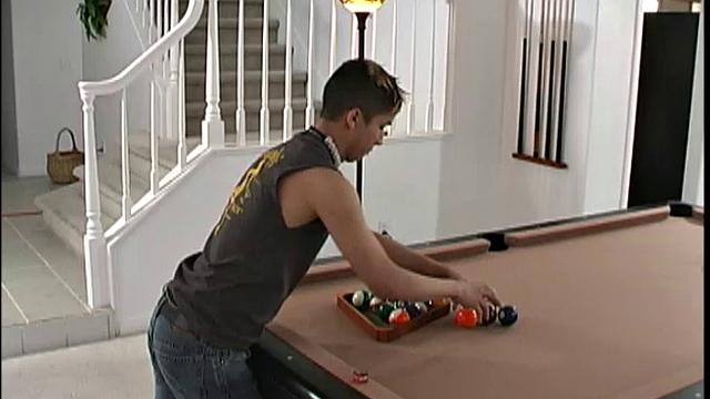 Sabastian is a cute 19 year old Latin twink from San Antonio, Texas. This hot guy has a big uncut dick, and he makes good use of it after stripping naked on top of a pool table.