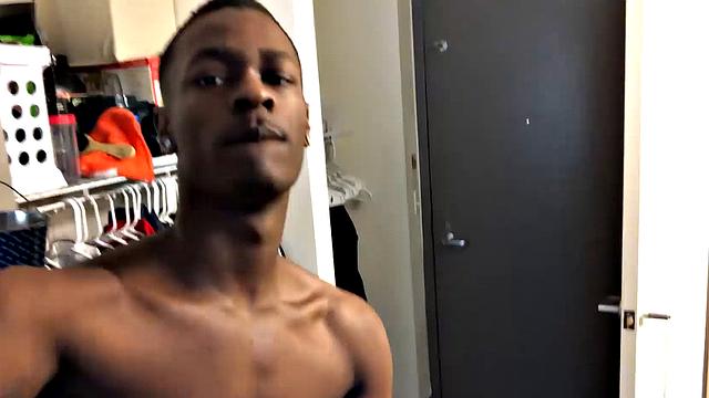 Chris Coleman is back in front of the camera, already stripped to his tight fitting underwear. There's no hiding the big stiff cock that's ready to be freed and it isn't long before this hot young ebony stud is standing before us naked.