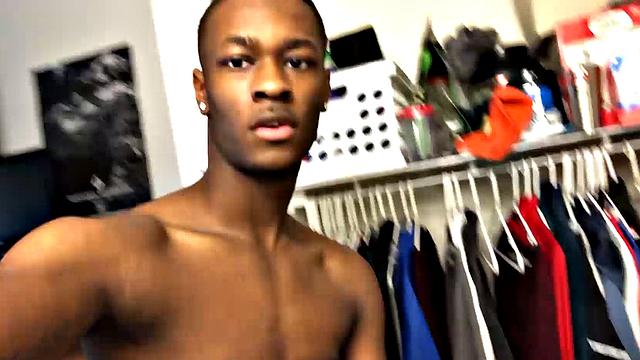 Chris Coleman is back in front of the camera, already stripped to his tight fitting underwear. There's no hiding the big stiff cock that's ready to be freed and it isn't long before this hot young ebony stud is standing before us naked.