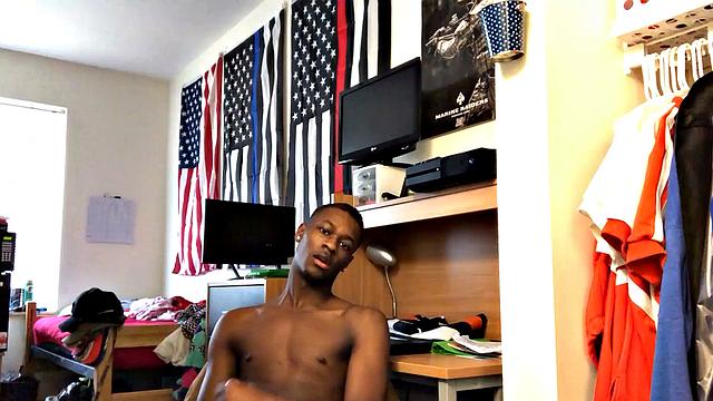 Chris Coleman is back in front of the camera, already stripped to his tight fitting underwear. There's no hiding the big stiff cock that's ready to be freed and it isn't long before this hot young ebony stud is standing before us naked.