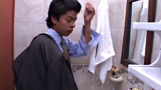 Samir has Fabio and wastes no time getting him out of his pants. The skinny Latin bottom goes down on his man, working that big cock up and ready to slide in his hungry hole.