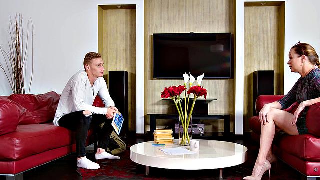 Blonde MILF in high heels and panties gives a steamy tutoring session with a twist