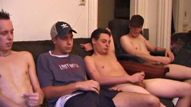 Roar, Devon Hart, Gunner Raines, Vincenzo and Matthew Matters have two porn videos going as they introduce themselves. While the boys joke around about which porn stars look better, their boners keep reacting to whatever they're watching.