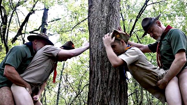 Gay scout twinks barebacked in outdoor orgy