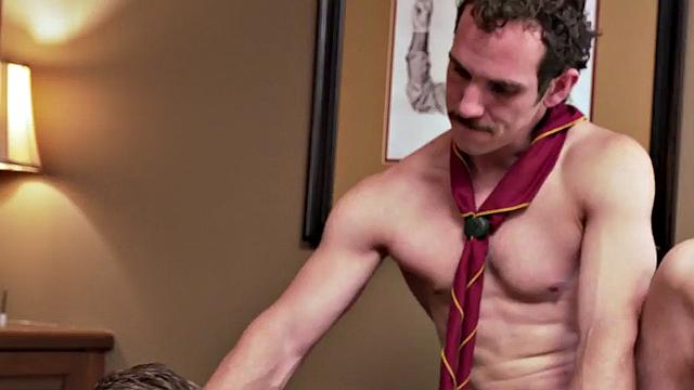 Elder gay scoutfucks twink in office while alone