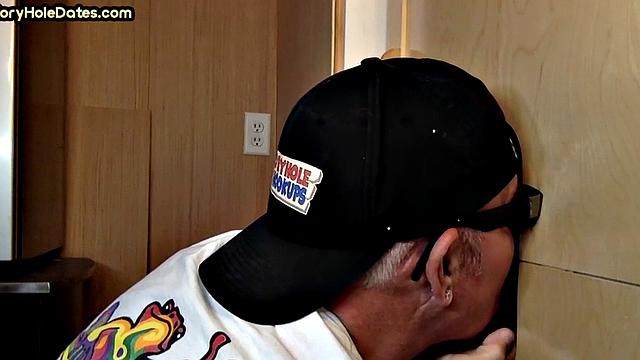 Greedy cocksucking gloryhole gets cum in mouth