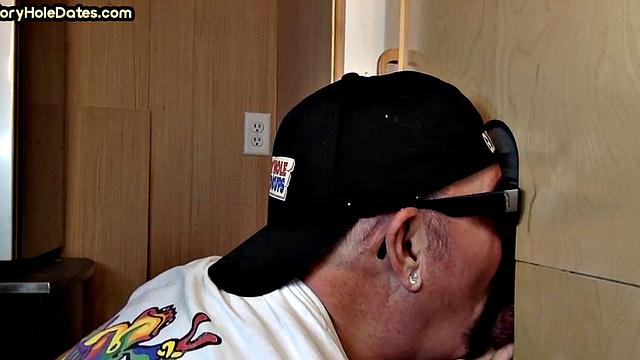 Greedy cocksucking gloryhole gets cum in mouth