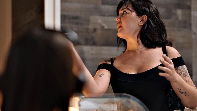 Transgender beauty fucked from behind in anal hole