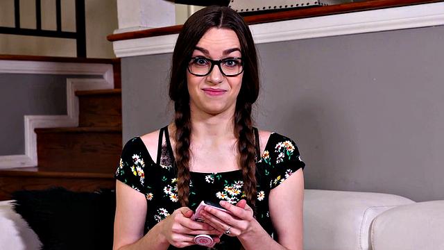 1000Facials - Super Hot & Nerdy Babe Gets Pigtails Pulled To Suck Cock