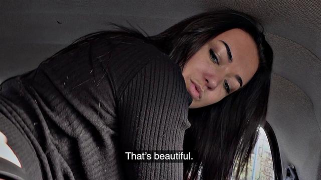 Kinky brunette dancer gives a VIP dance to lucky dude in a car