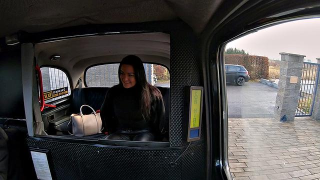 Kinky brunette dancer gives a VIP dance to lucky dude in a car