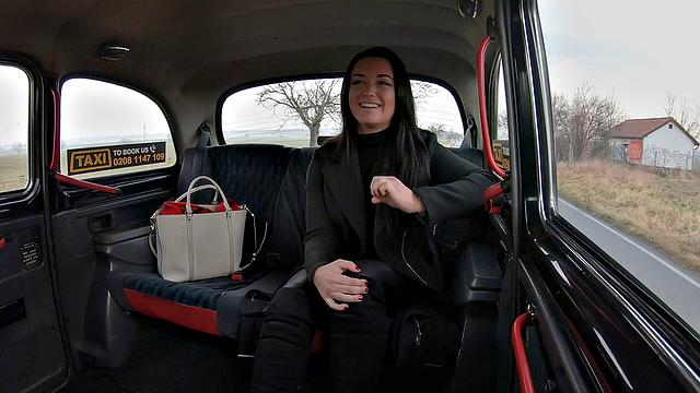 Kinky brunette dancer gives a VIP dance to lucky dude in a car