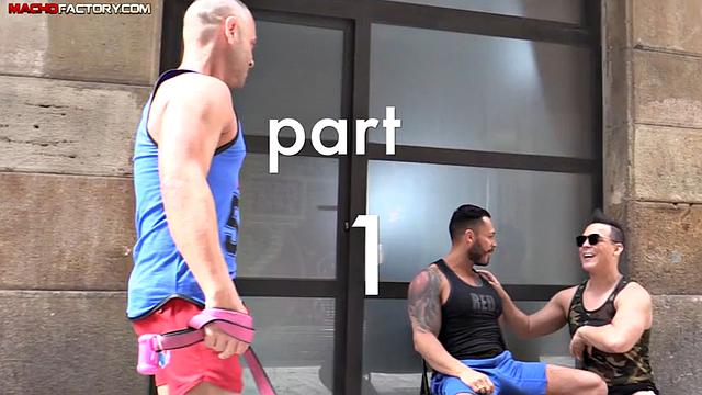 two muscular guys share a wild double penetration with a thick bubble butt stud in barcelona