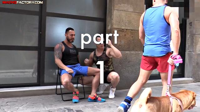 two muscular guys share a wild double penetration with a thick bubble butt stud in barcelona