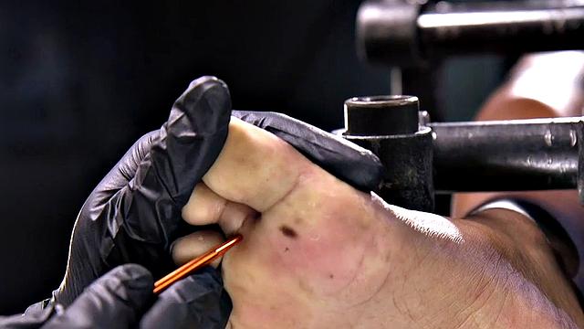 Feet tormented Ebony sub gets whipped by her master