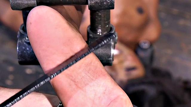 Feet tormented Ebony sub gets whipped by her master