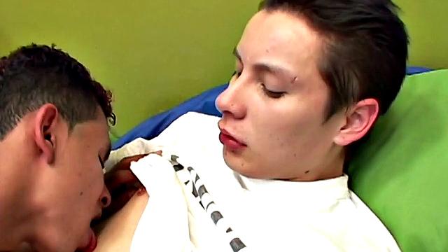 Mario gives Latin twink Lorenzo pointers on how to sick dick. He gets the boy naked and goes down on him, explaining how to use his tongue to lick a stiff cock.