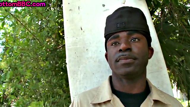 Athletic Black thug public fucked outdoors by white top