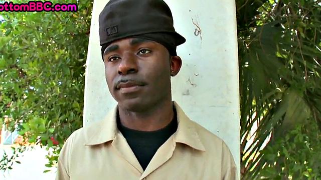 Athletic Black thug public fucked outdoors by white top