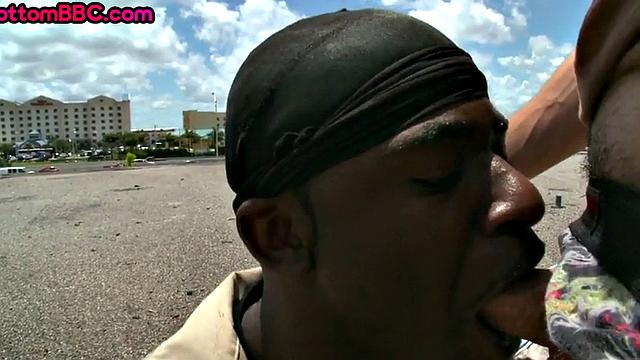 Athletic Black thug public fucked outdoors by white top