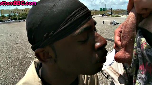 Athletic Black thug public fucked outdoors by white top