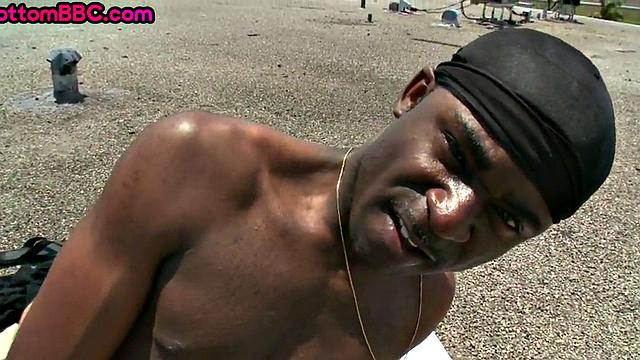 Athletic Black thug public fucked outdoors by white top