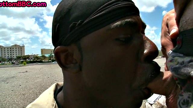 Athletic Black thug public fucked outdoors by white top