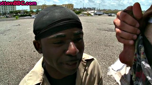 Athletic Black thug public fucked outdoors by white top