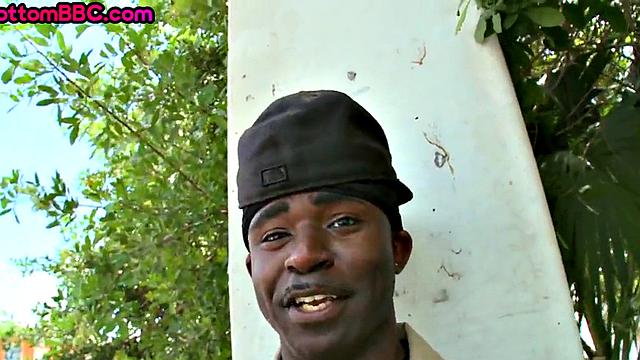 Athletic Black thug public fucked outdoors by white top