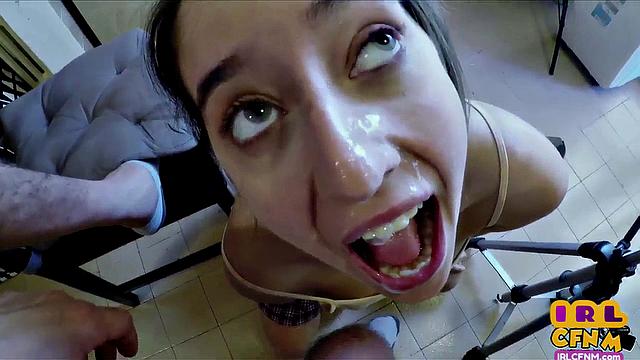 Euro CFNM amateur giving blowjob