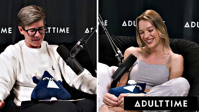ADULT TIME - Busty Lesbians Octavia Red & Kenna James CAUGHT EATING On Podcast Set! FULL SCENE