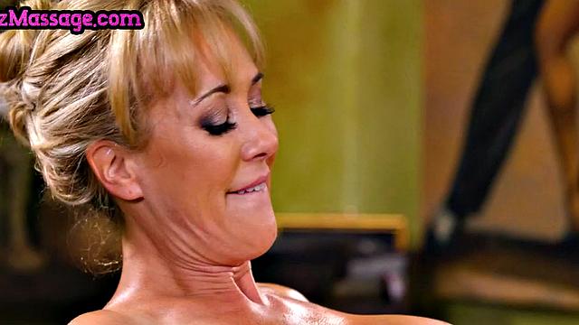 Masseuse fingering while licking big-titted MILFs