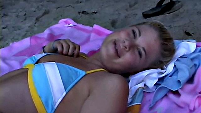 Little Summer with natural tits and sexy bikini